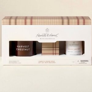 New Hearth & Hand 3pc Harvest Chestnut Candle and Spray Set